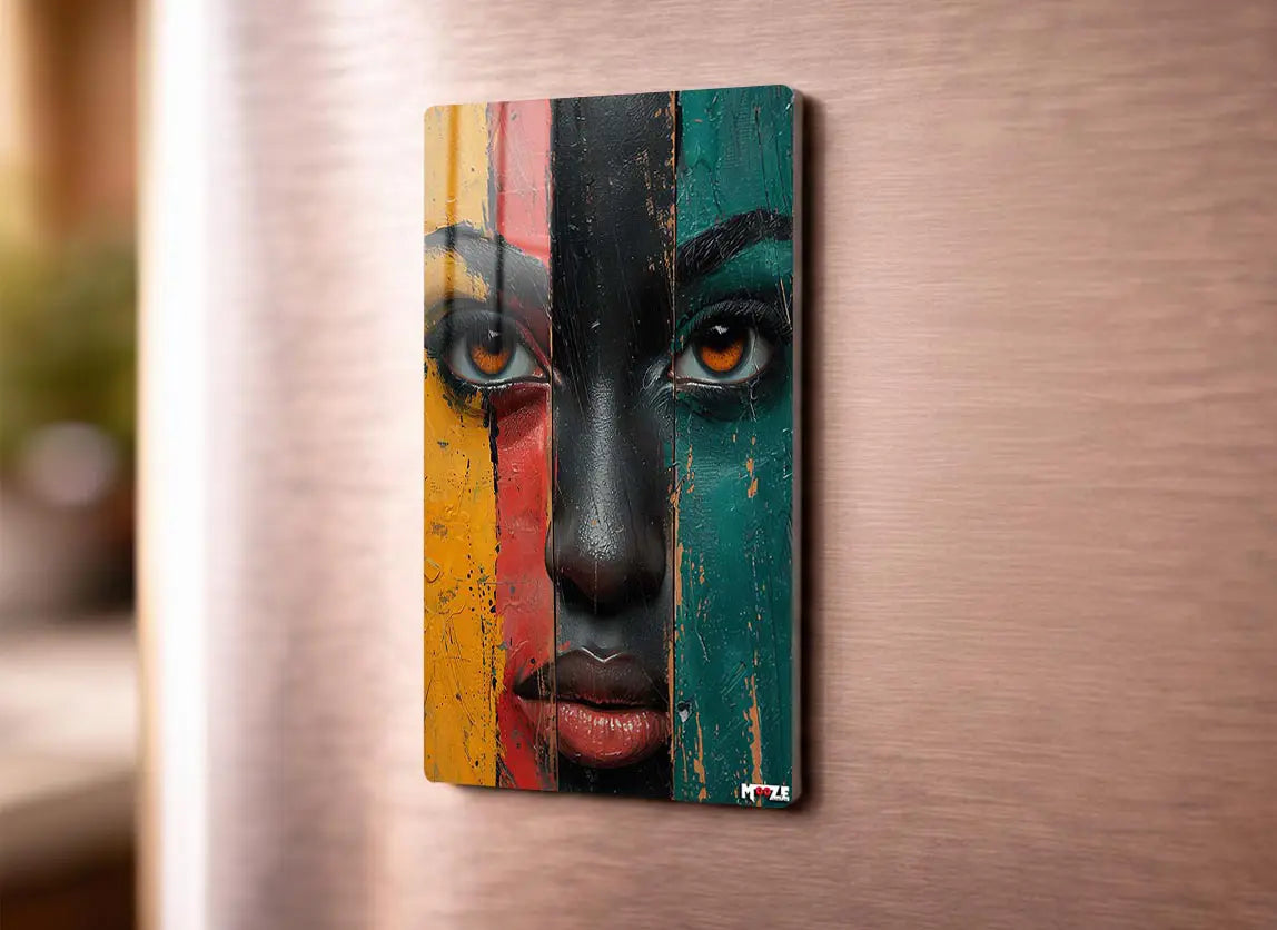 Ahşap Doku: Renkli Portre Magnet