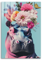 Çiçekli Hippo: Pembe Sanat Magnet