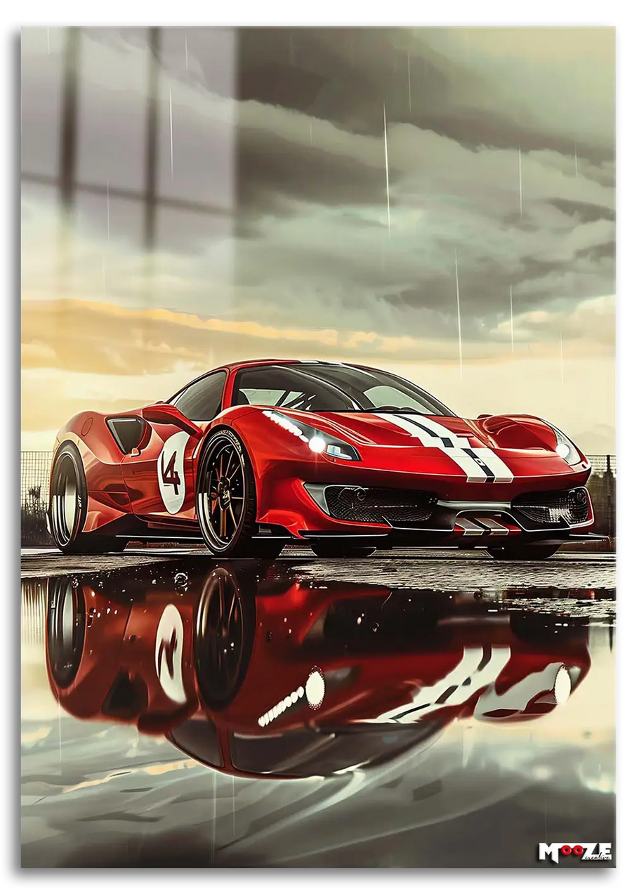 Islak Asfalt: Yarış Şeritli Ferrari