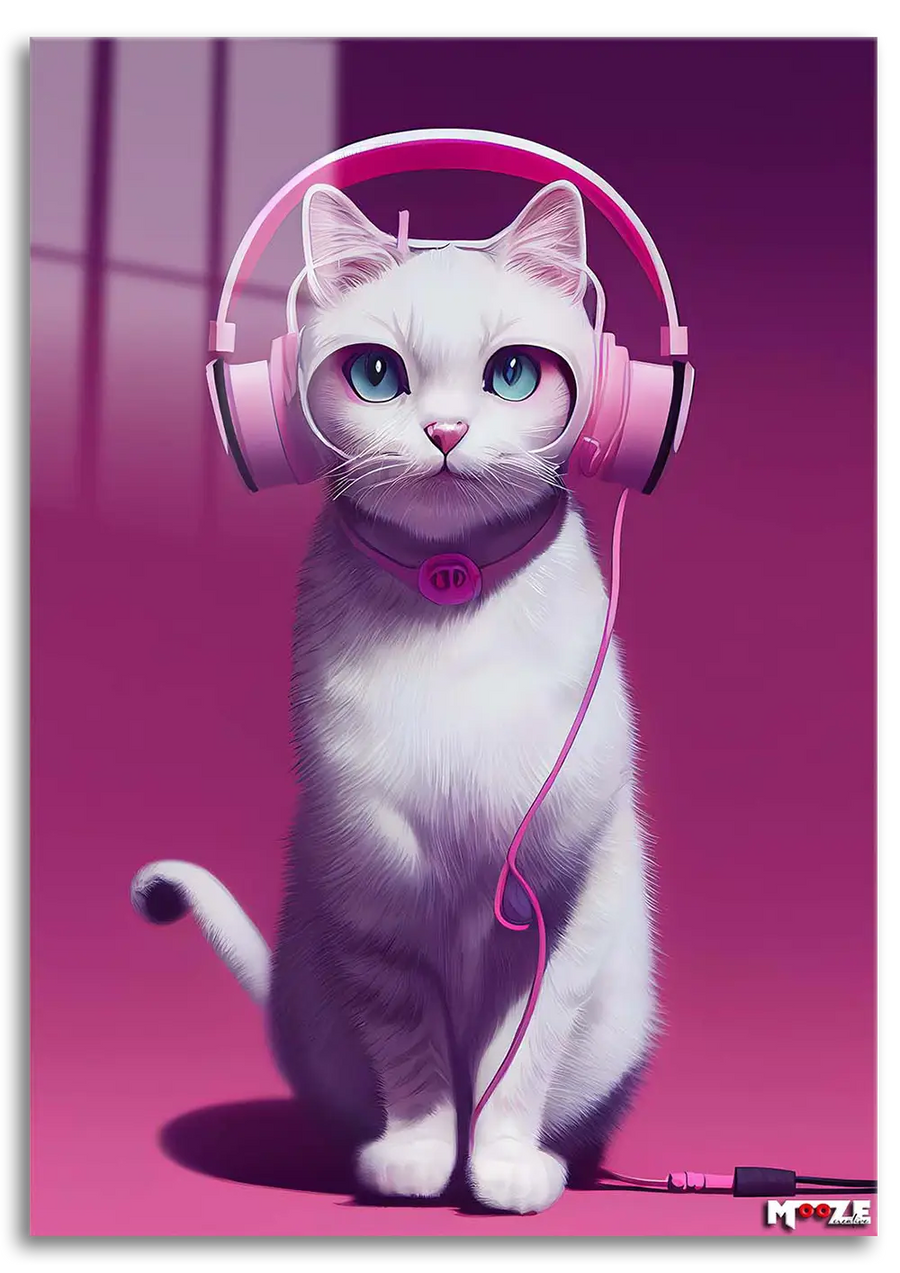 Pembe Ritim: Kulaklıklı Kedi